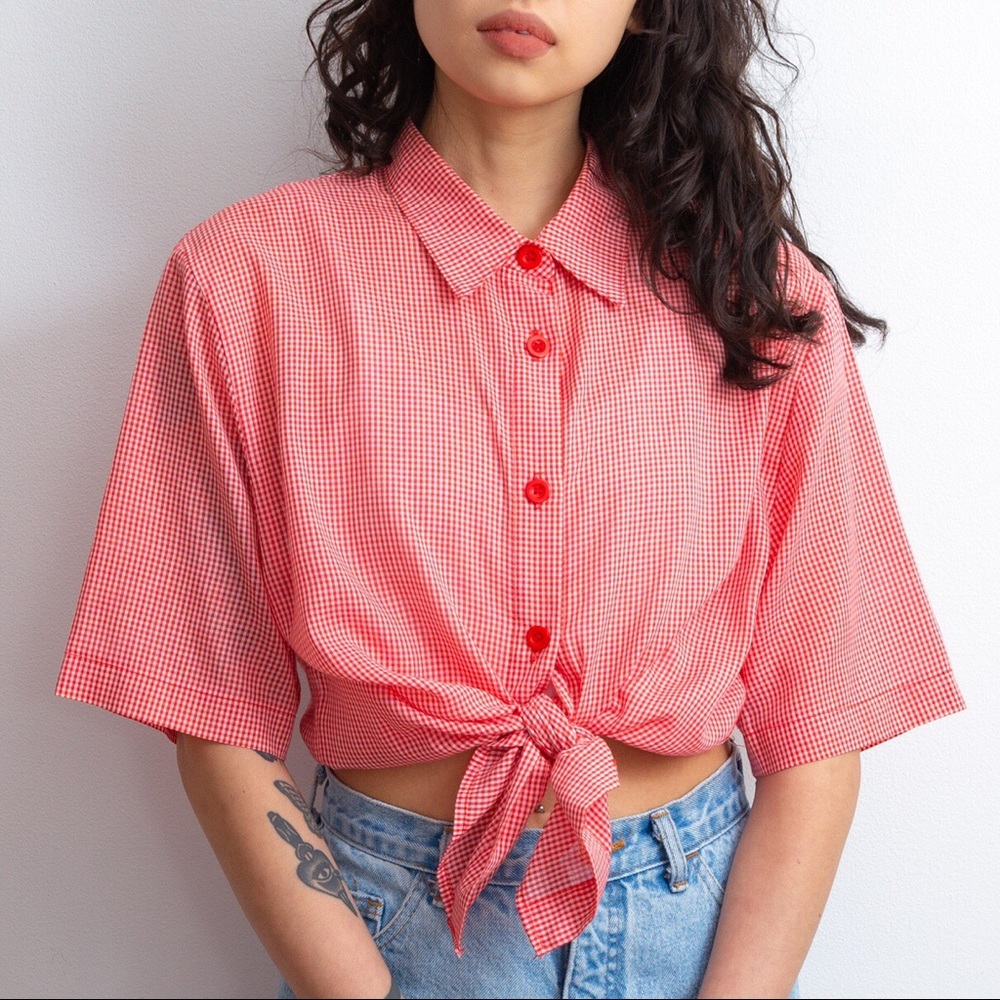 80s Vintage Gingham Top